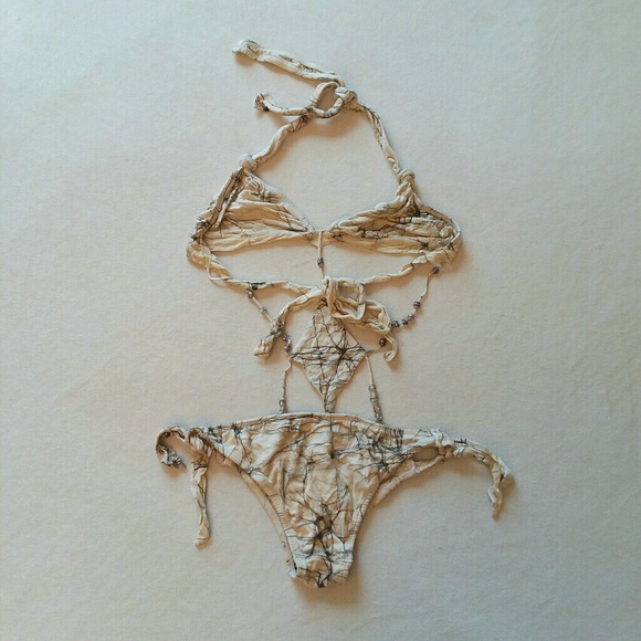 Spoopy Swimsuit Monokini Spiderweb Nude S - Picture 2 of 5